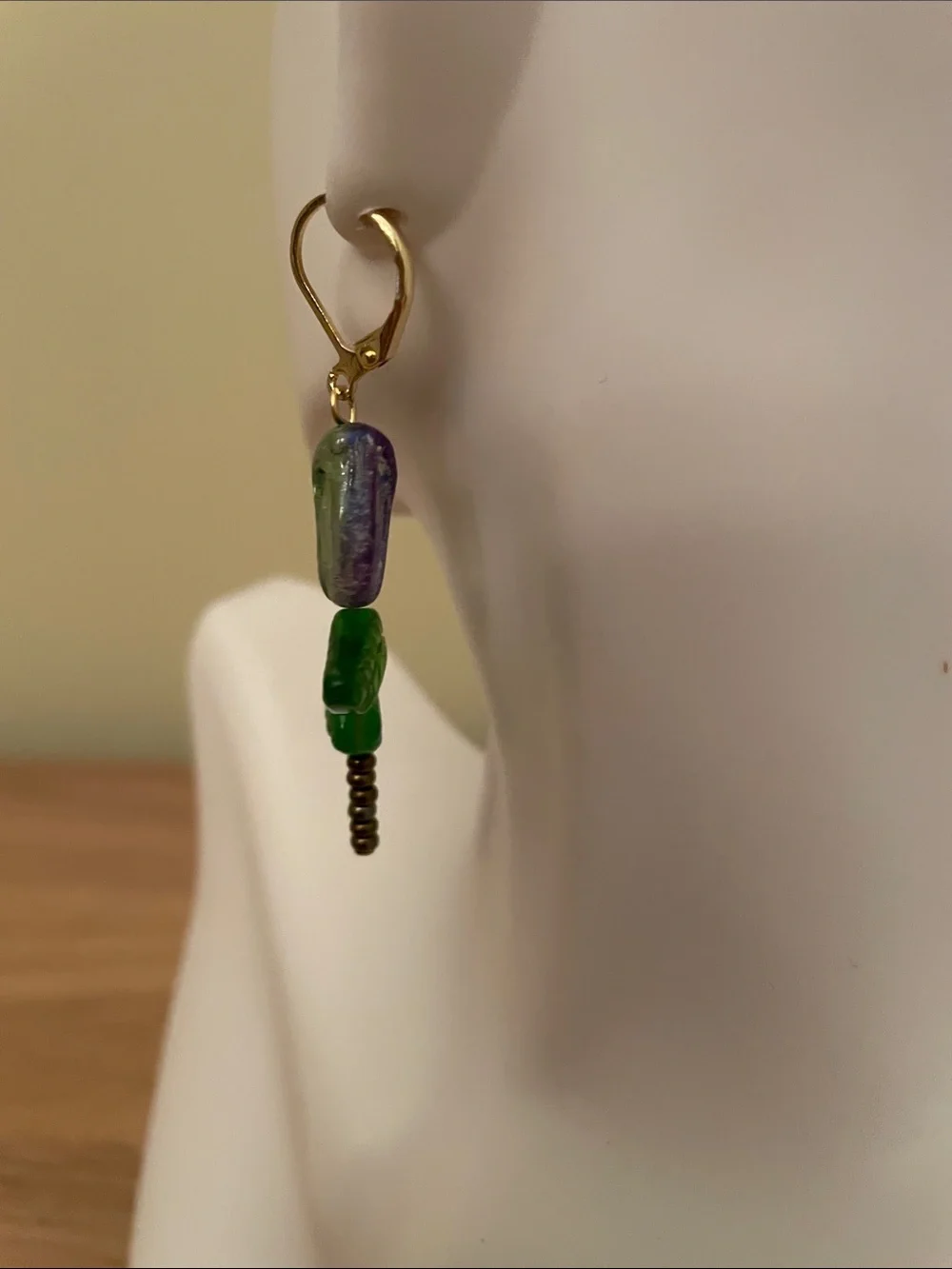 HAND CRAFTED CZECH GLASS TULIP EARRINGS Purple Blue Green Gold Brown